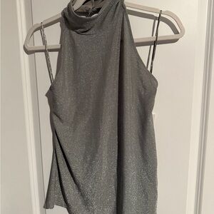 NWT Banana Republic Silver Sparkle Sleeveless high Neck Top large